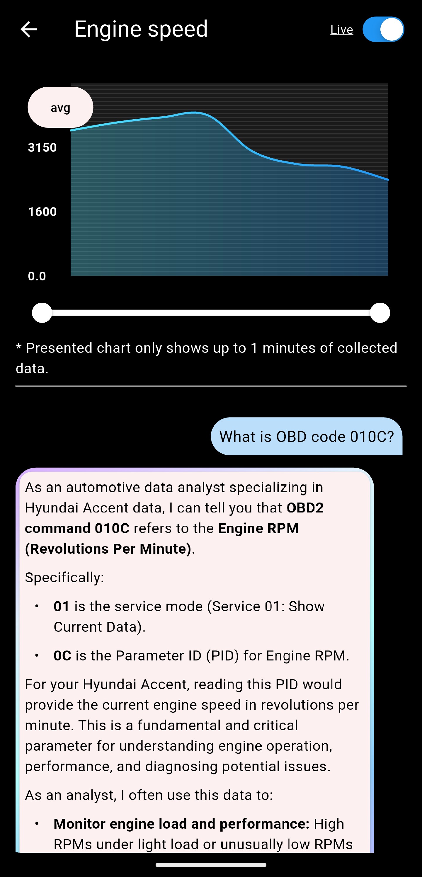 Live RPM graph with AI chat